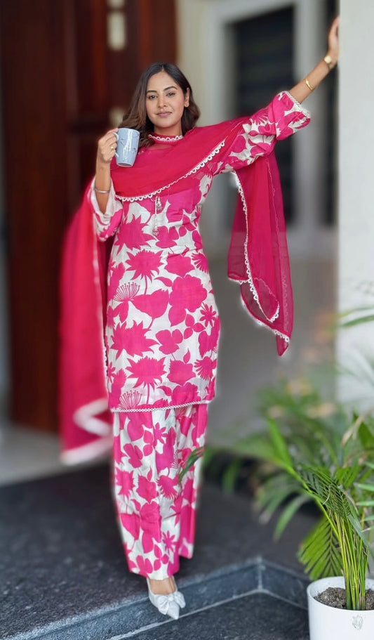 Elegant Pink & White Floral Punjabi Suit with Dupatta - Reeejhh suits