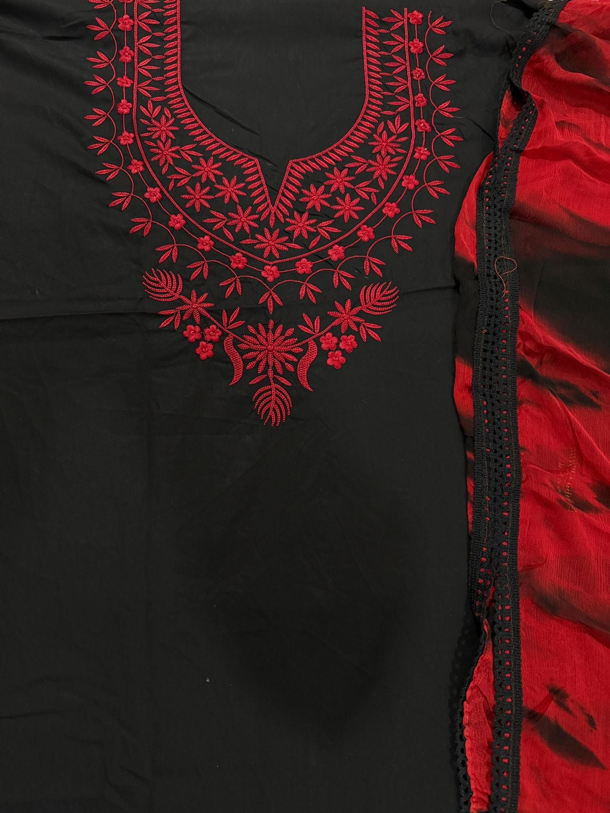 Classic Black Punjabi Suit with Red Thread Embroidery – Timeless Elegance