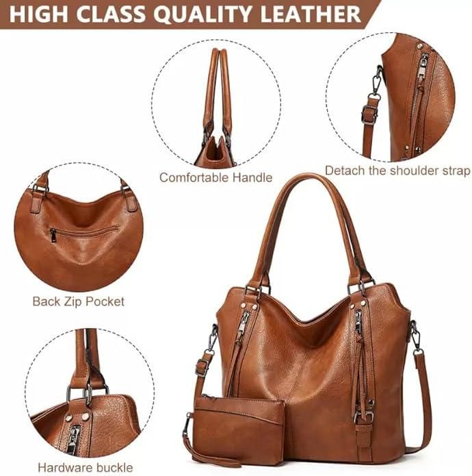 Tote Bags For Women PU Leather Hobo Bags for Women Purse Stylish 2 in 1 Handbags with Shoulder Strap Ladies Office Bag