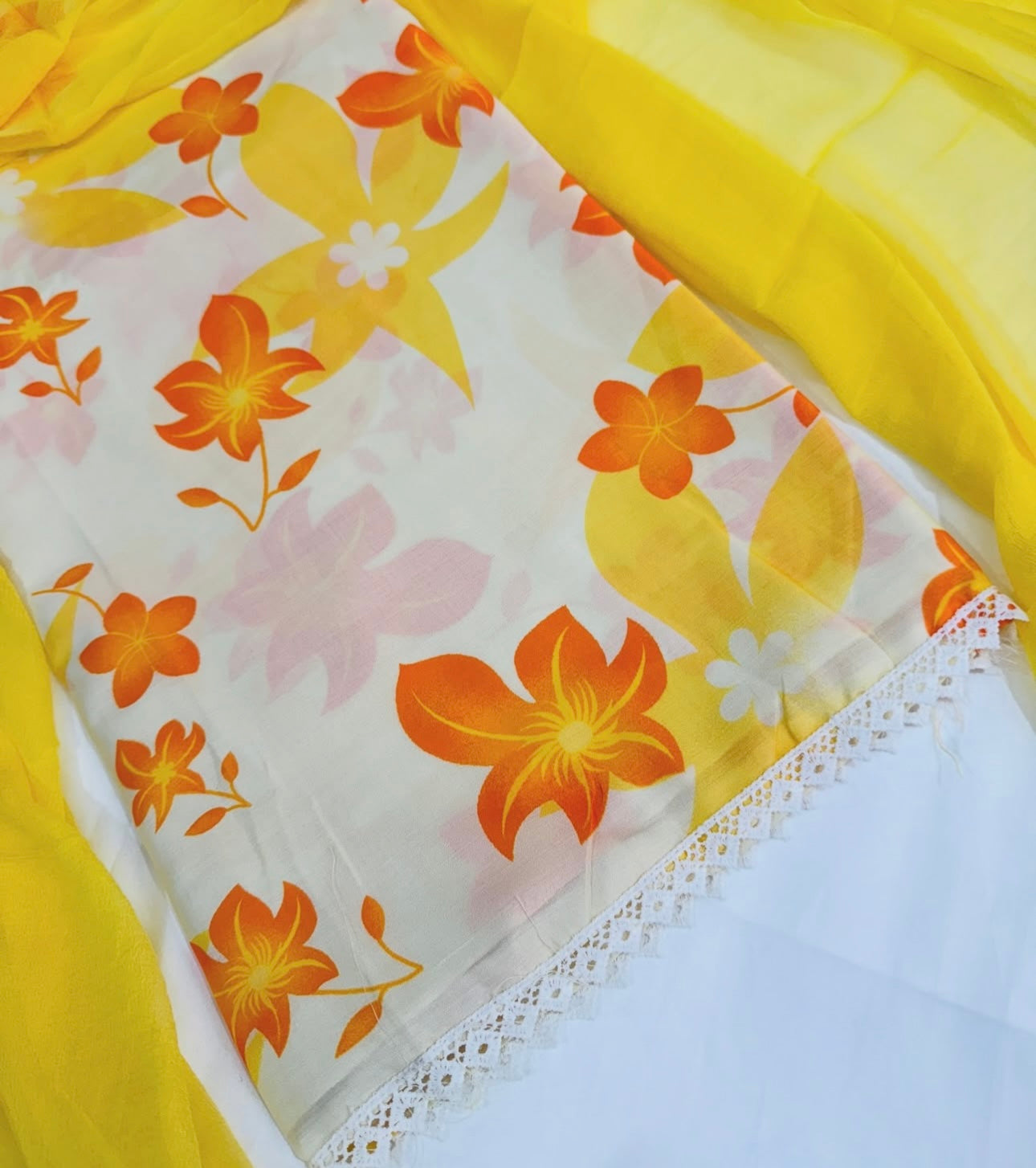 Graceful White & Yellow Floral Punjabi Suit with Dupatta for ladies - Reeejhh Suits✨