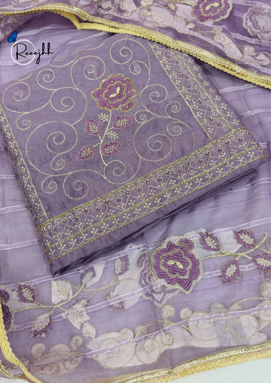 Lavender Elegance Floral Embroidered Suit Fabric